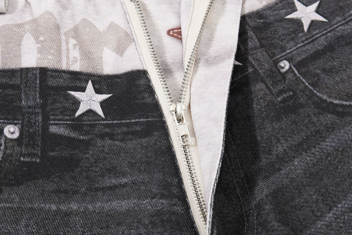 Star Damage Washed Wide Leg Denim Jeans WN25519