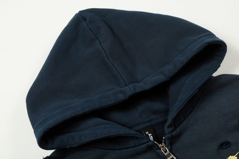 Damage Foil Print Short Zipper Hoodie WN27955