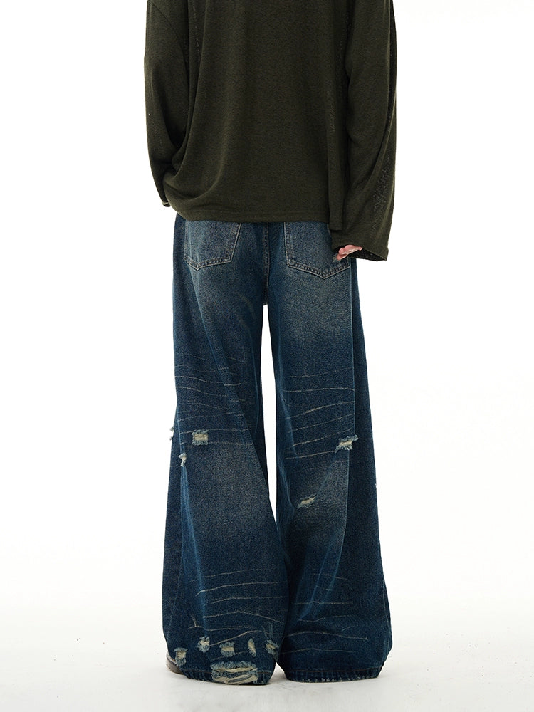 Damage Wide Leg Denim Jeans WN7703