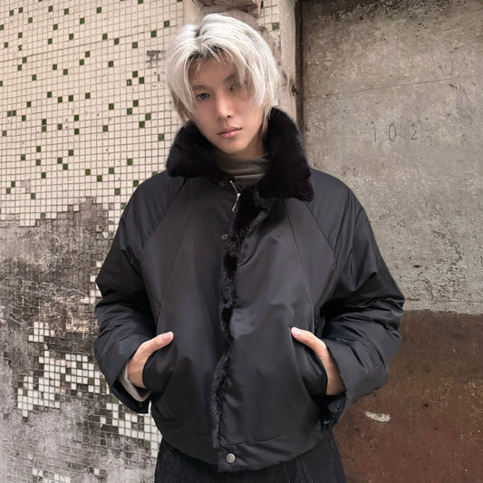 Deconstructed Glossy Mink-Like Fake Fur Padded Jacket WN22198