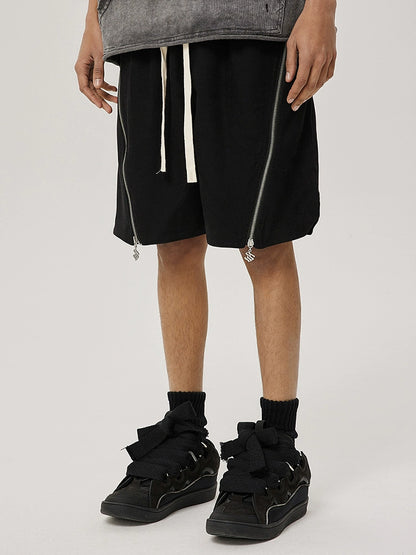 Metal Zipper Patchwork Straight Sporty Half Pants WN18008