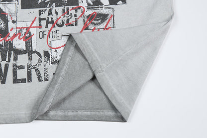 Graphic Print Wash Damage Cotton Short Sleeve T-Shirt WN25645