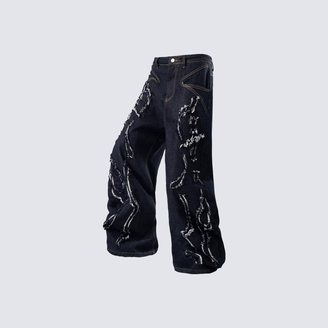 Damage Frayed Wide Leg Denim Jeans WN28017