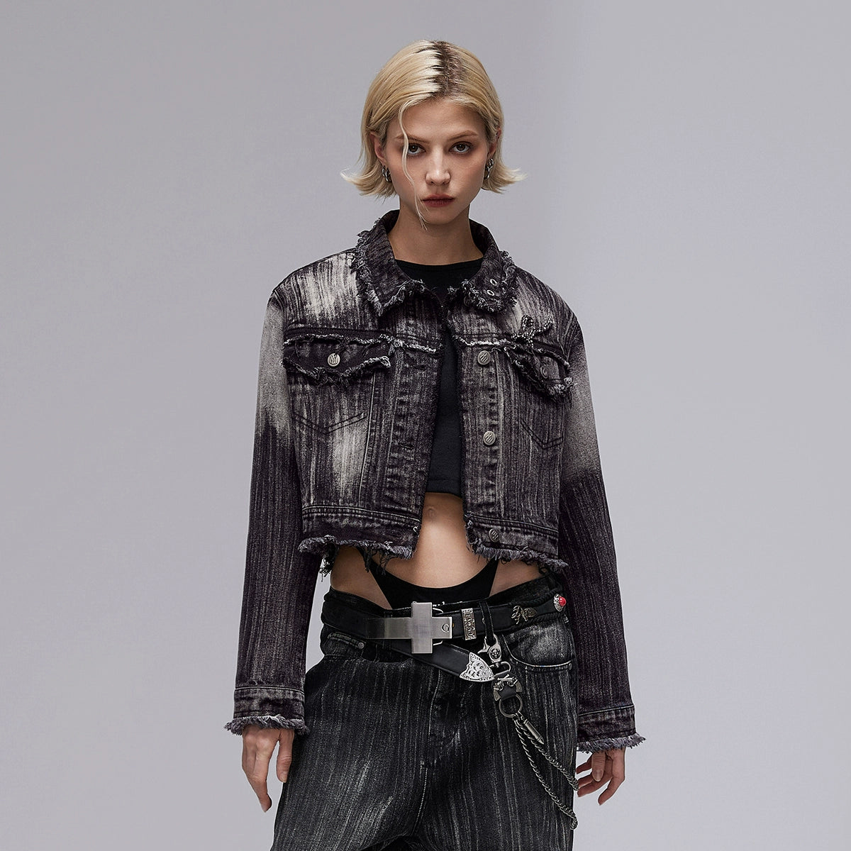 Raw Hem Irregular Texture Denim Jacket WN17887