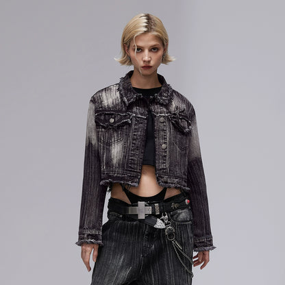 Raw Hem Irregular Texture Denim Jacket WN17887