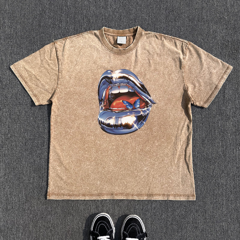 Washed Print Oversize Short Sleeve T-Shirt WN15822