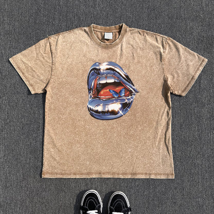 Washed Print Oversize Short Sleeve T-Shirt WN15822