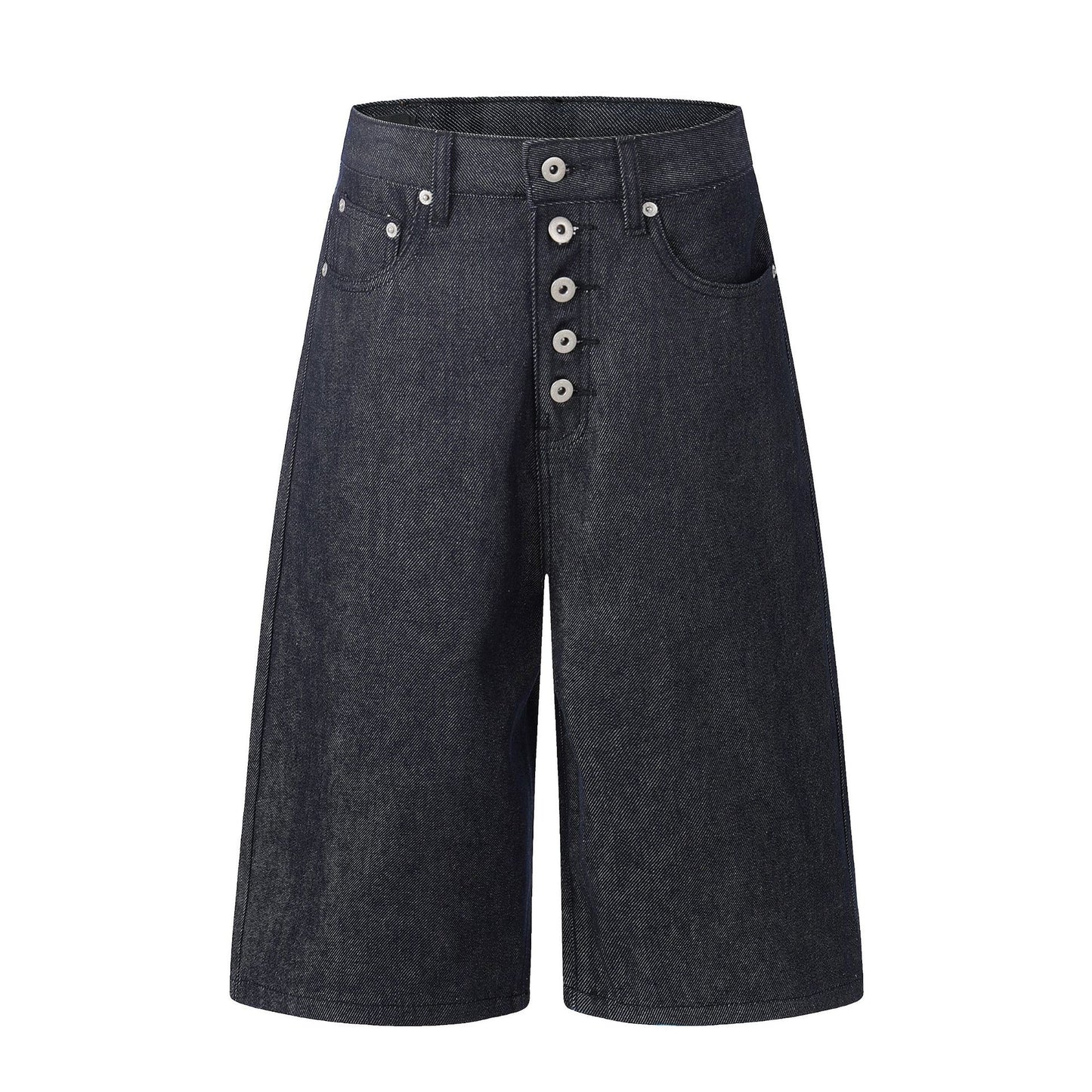 Button Fly Wide Leg Half Denim Jeans WN25941