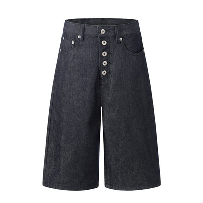 Button Fly Wide Leg Half Denim Jeans WN25941