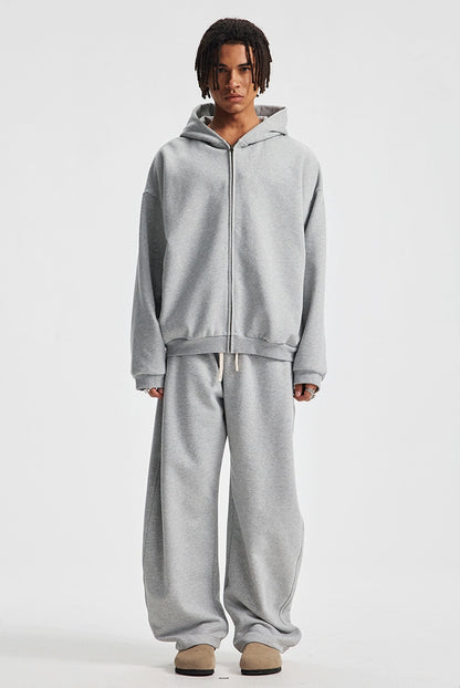 Fleece Lining Side Pocket Zipper Hoodie & Fleece Lining Wide Leg Sweatpants Setup WN23114
