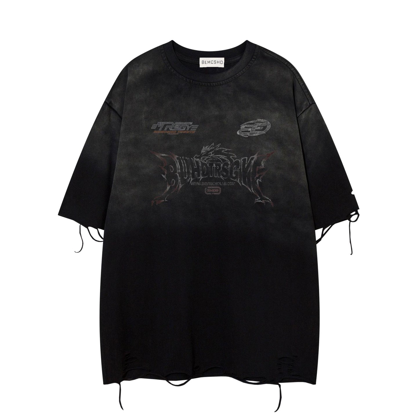 Washed Graphic Art Print Damage Short Sleeve T-Shirt WN25776