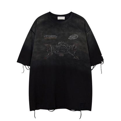 Washed Graphic Art Print Damage Short Sleeve T-Shirt WN25776