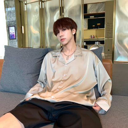 Draped Oversize Open Collar Long Sleeve Shirt WN25252