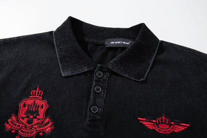 Embroidery Washed Damage Short Sleeve Shirt WN25608