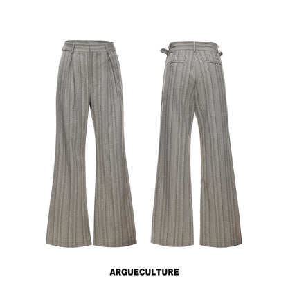 Cuban-Collar Stripe Short Sleeve Shirt & Wide Leg Pants Setup WN27022