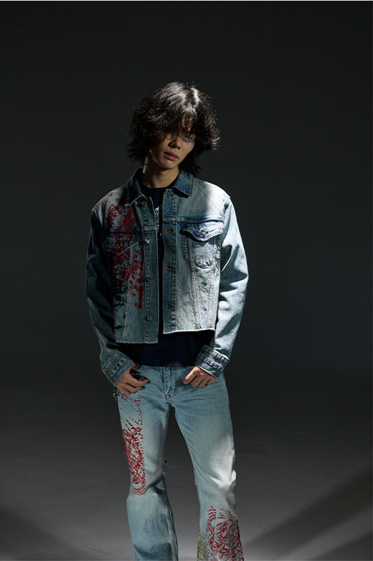 Multiple Print Washed Denim Jacket WN13751