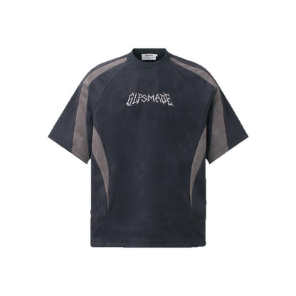 Heavyweight Suede Panel Embroidery Short Sleeve T-Shirt WN26494