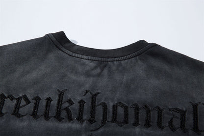 Washed Studded Letter Embroidery Short Sleeve T-Shirt WN26832