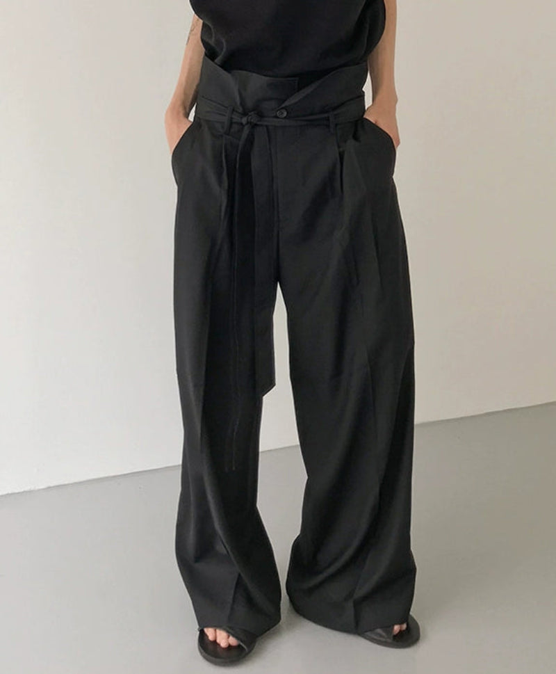 High Waist Belted Wide Leg Trousers WN21582