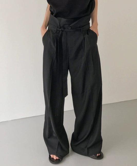 High Waist Belted Wide Leg Trousers WN21582