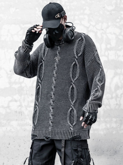 Damage Cable Oversize Knit Sweater WN22430