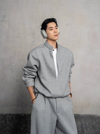 Fake Layered Stand Neck Sweatshirt & Pants Setup WN20869