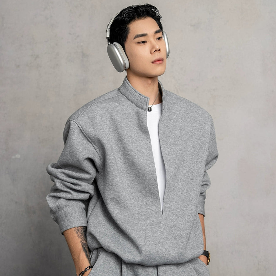 Fake Layered Stand Neck Sweatshirt & Pants Setup WN20869