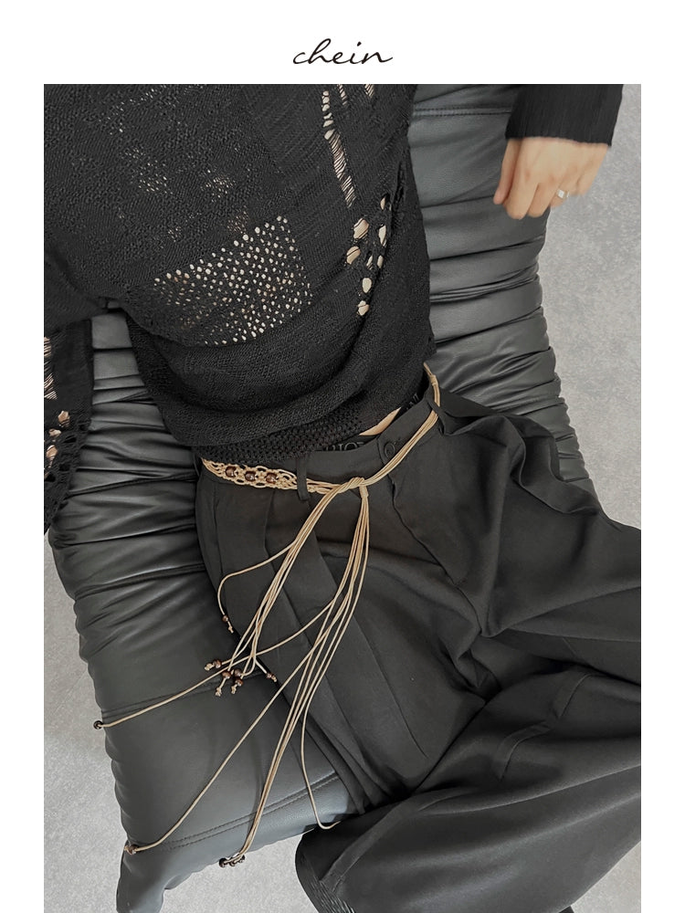 Woven Belt Draping Wide Leg Trousers WN22028