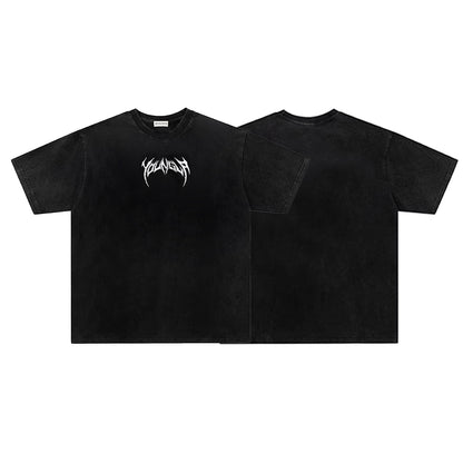 Washed Thorn Letter Print Short Sleeve T-Shirt WN26870