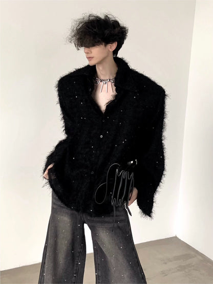 Fake Fur Shoulder Pad Polo Knit Cardigan  WN9172