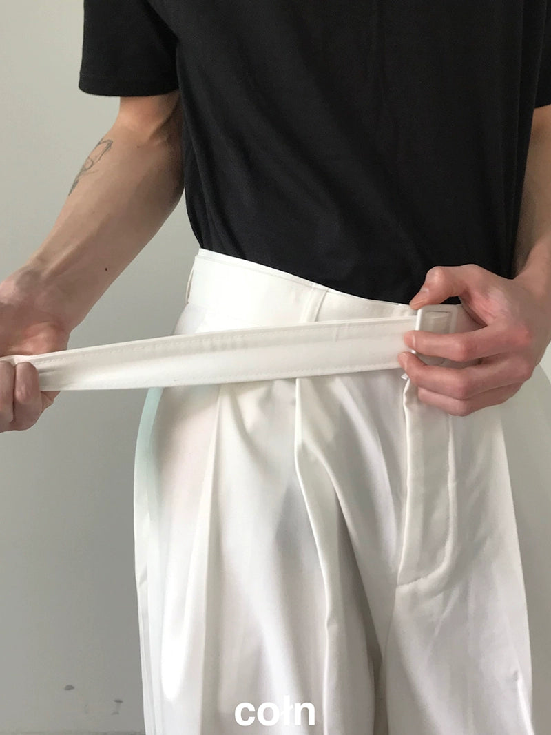 Belted Opaque Straight Leg Pants WN21543