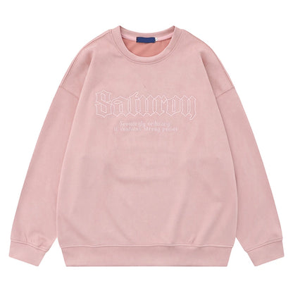 Suede Embroidery Round Neck Oversize Sweatshirt WN10241