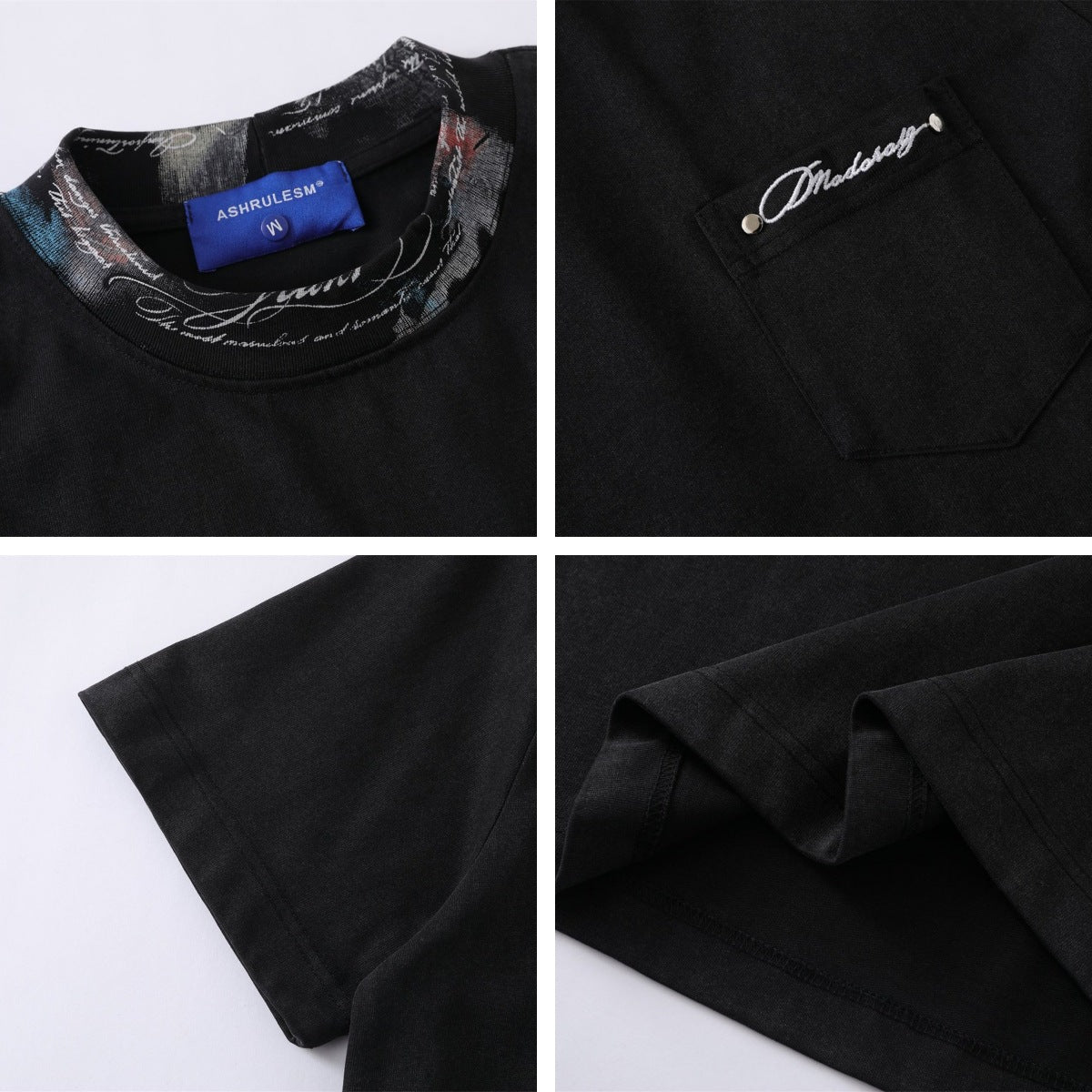 Contrast Collar Pocket Embroidery Short Sleeve T-Shirt WN26800