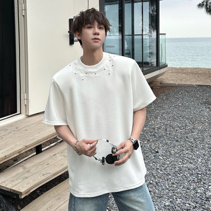 Embroidery Bead Short Sleeve T-Shirt WN25334