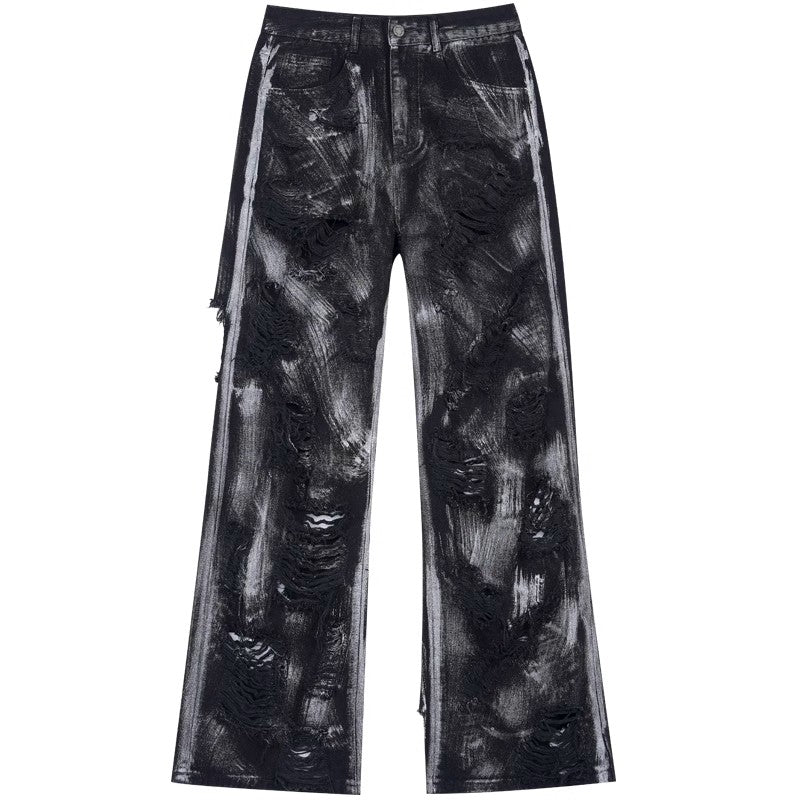 Washed Damage Denim Jacket  & Washed Graffiti Wide-Leg Denim Jeans Setup WN6941