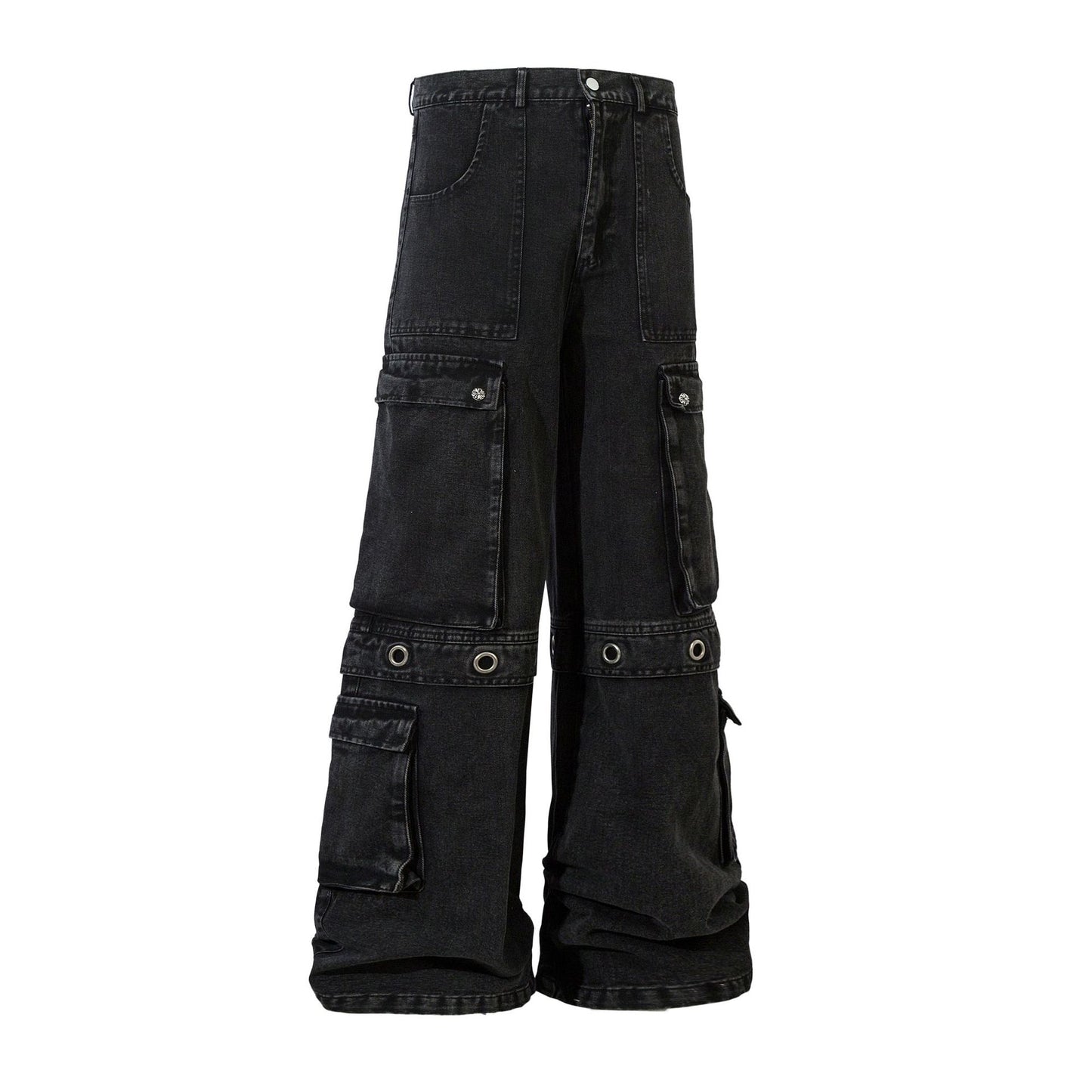 Washed Eyelet Cargo Denim Jeans WN25447