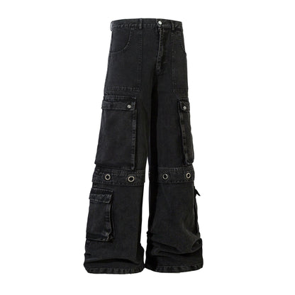 Washed Eyelet Cargo Denim Jeans WN25447