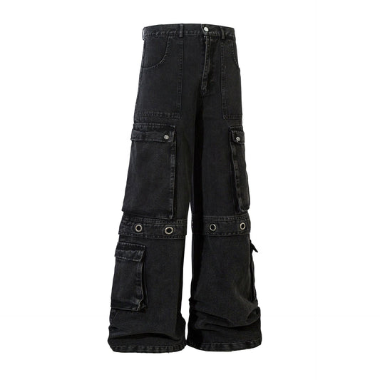 Washed Eyelet Cargo Denim Jeans WN25447