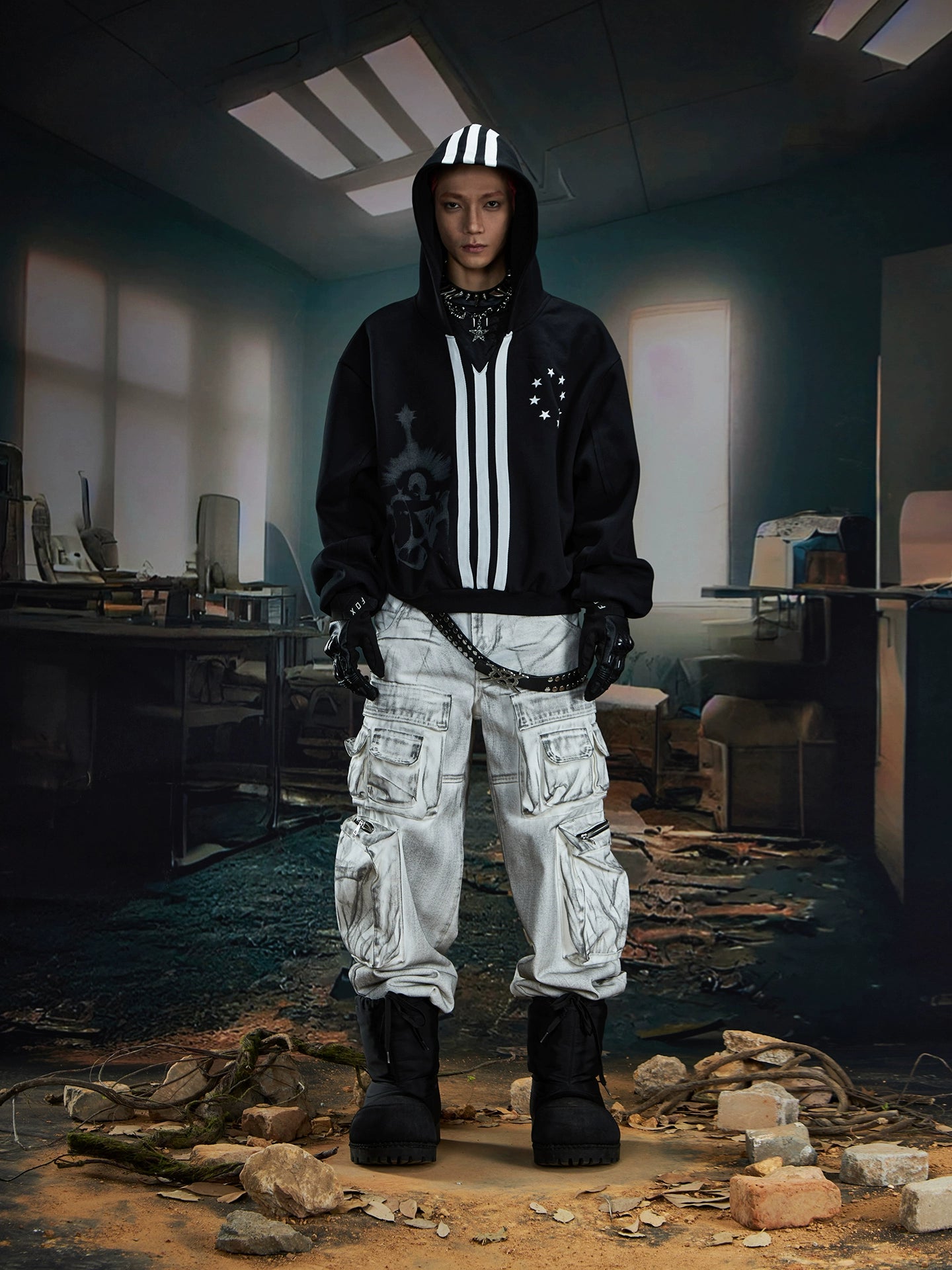 Three-Stripe Oversize Pullover Hoodie WN20595