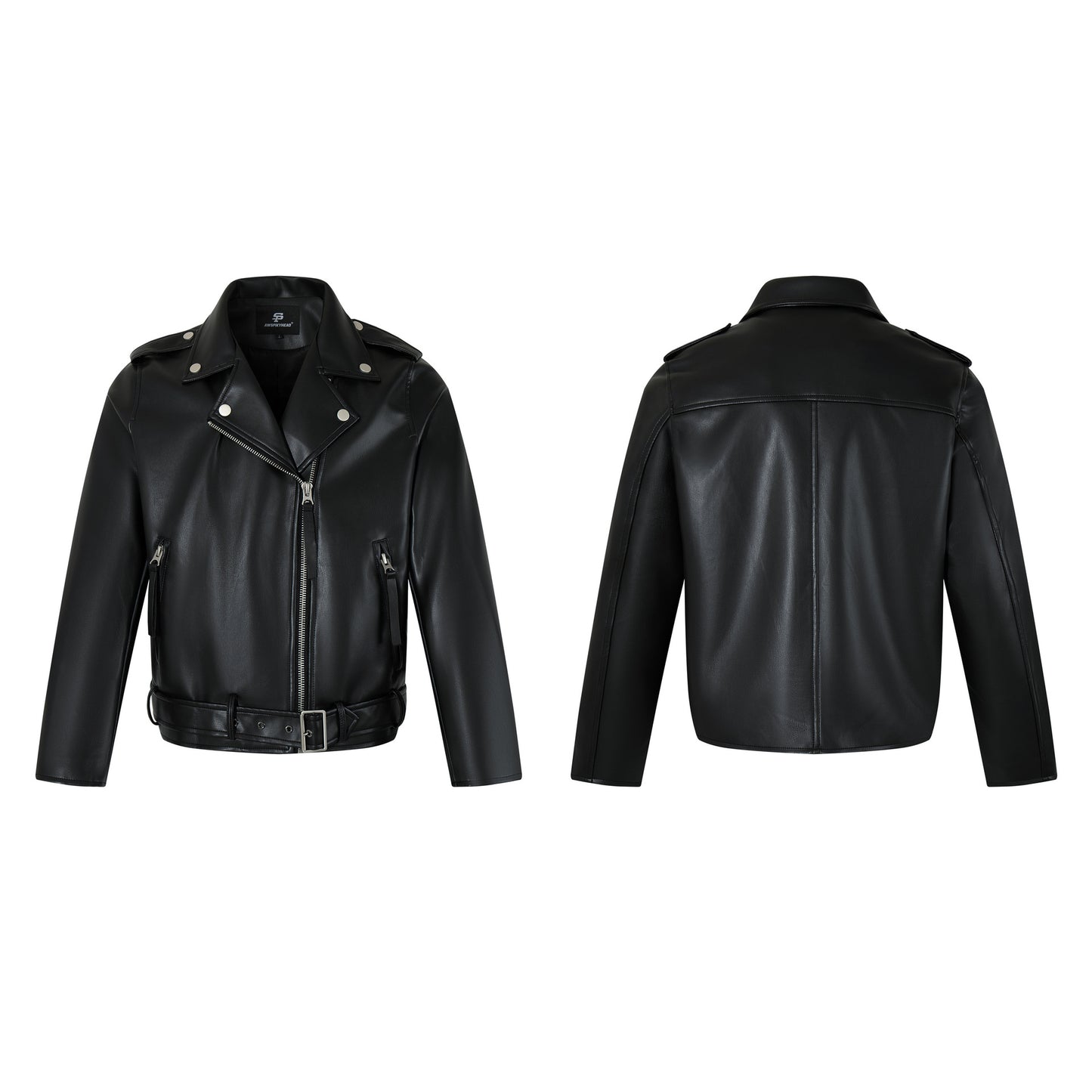 Zip-Up Belted Metal Buckle PU Leather Jacket WN23082