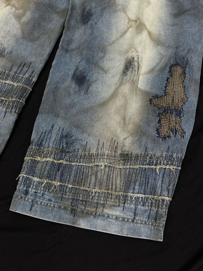 Washed Curved Wide Leg Denim Jeans WN16531