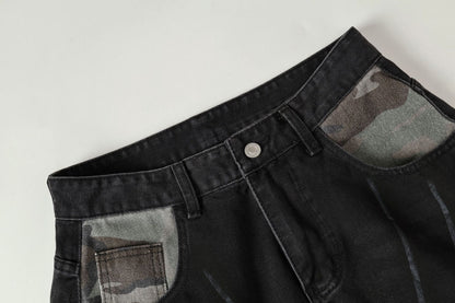 Butterfly Print Camouflage Wide Leg Denim Jeans WN25492