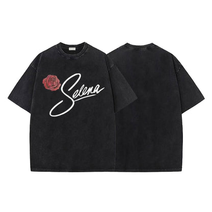 Washed Rose Letter Print Oversize Short Sleeve T-Shirt WN26894