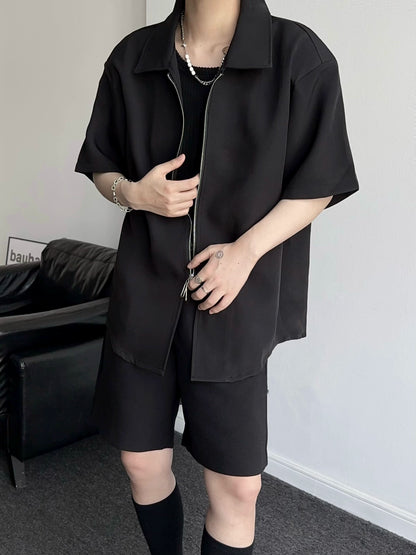 Metal Zipper Oversize Short Sleeve Shirt WN19351