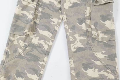 Camouflage Washed Straight Cargo Denim Jeans WN12745