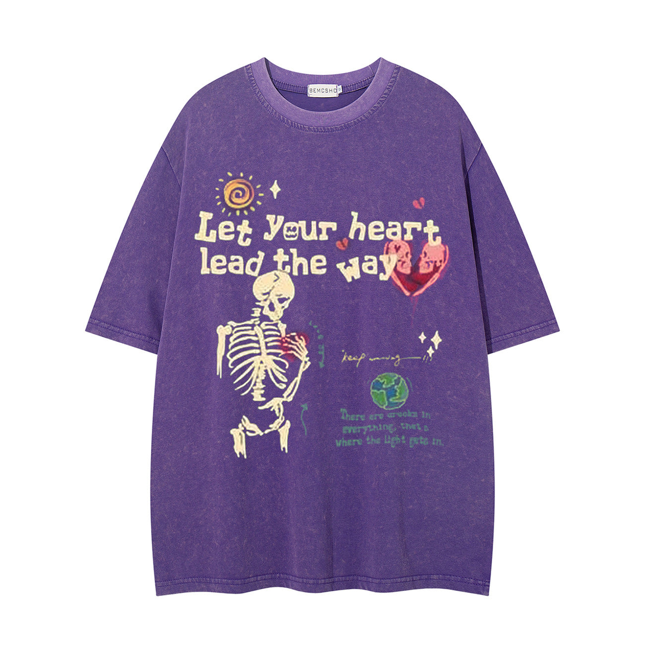 Washed Skeleton Letter Short Sleeve T-Shirt WN26757