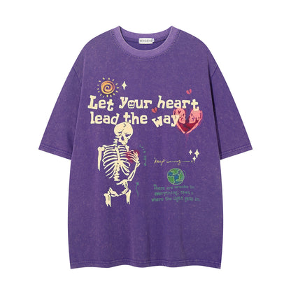 Washed Skeleton Letter Short Sleeve T-Shirt WN26757