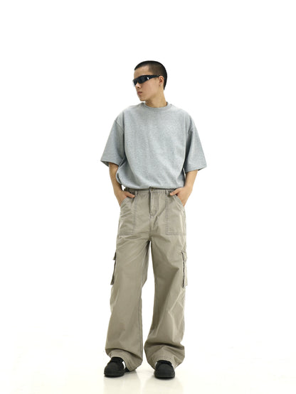 Washed Multiple Pocket Wide Leg Straight Cargo Pants WN8269