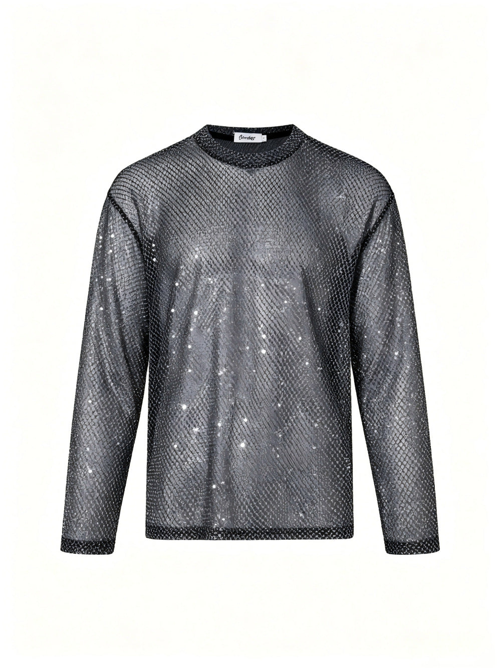 Sequin Mesh Sheer Oversize Long Sleeve T-Shirt WN27946