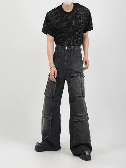 Wide-Leg Straight Cargo Denim Jeans WN7143